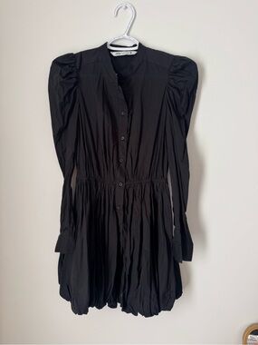 Zara Black Puff-Sleeve Button-Front Dress